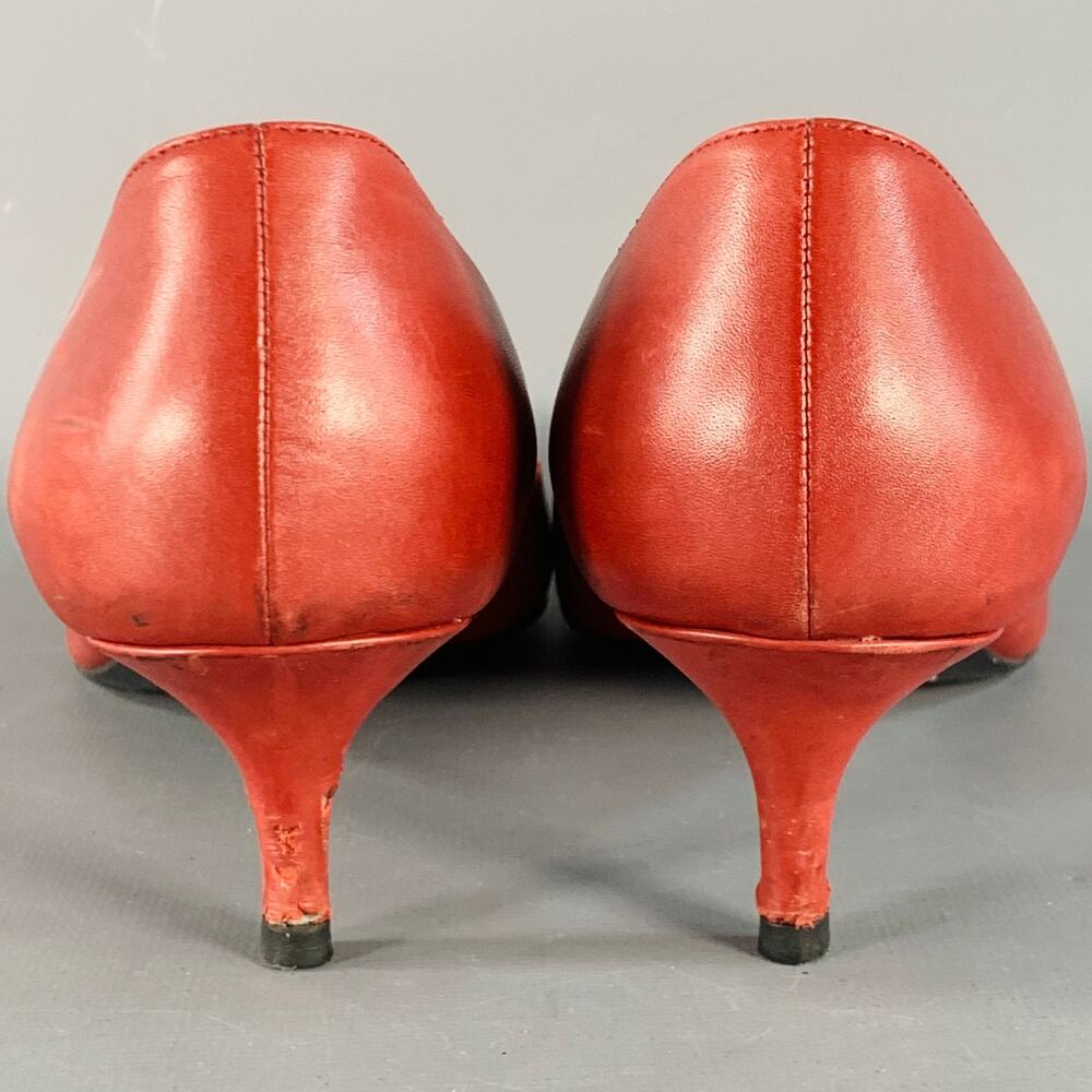 PRADA Size 8 Red Leather Kitten Heel Pointed Toe Pumps - Picture 3 of 11
